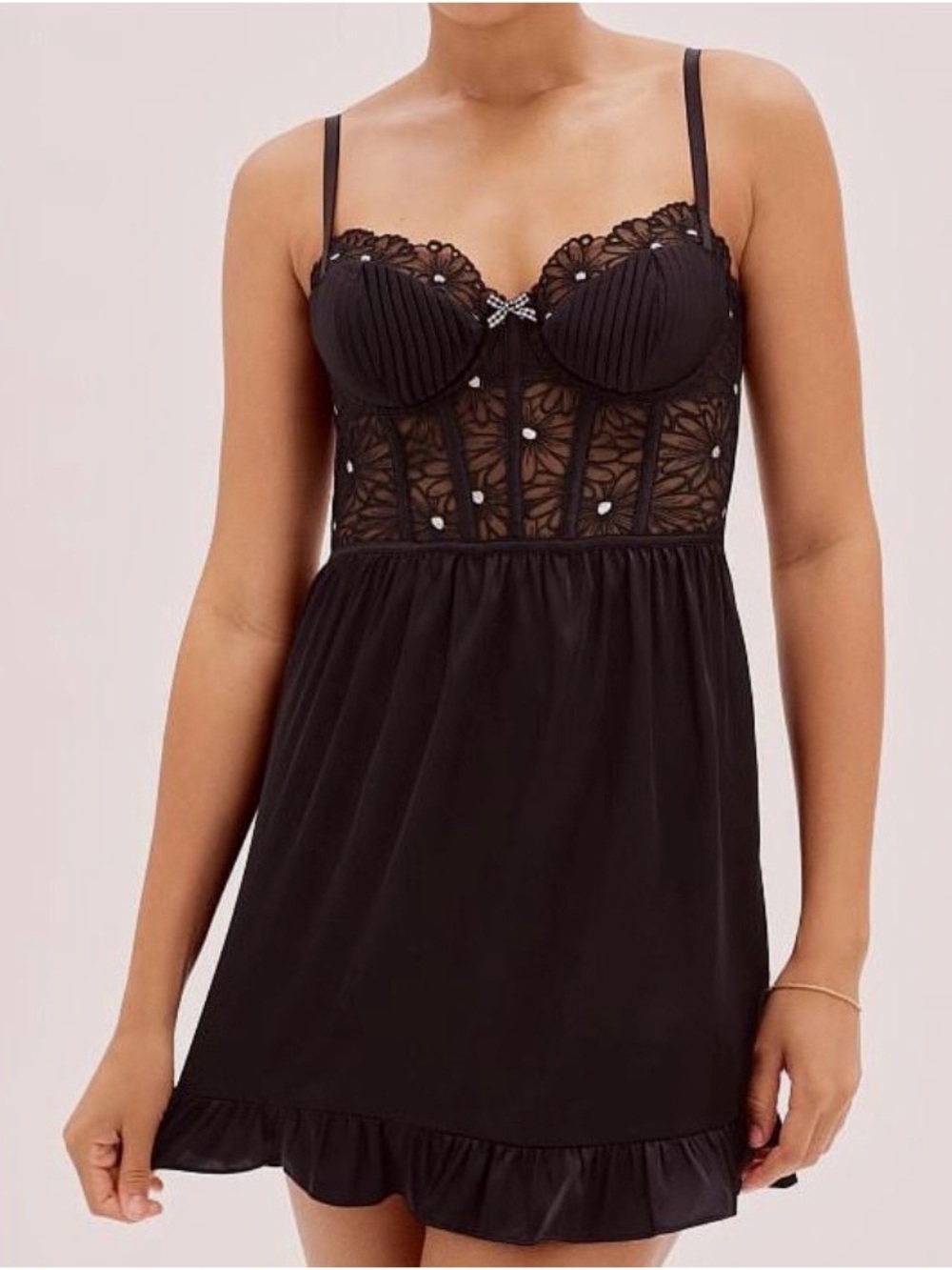 For Love & Lemons Black Lace Bustier Slip Dress